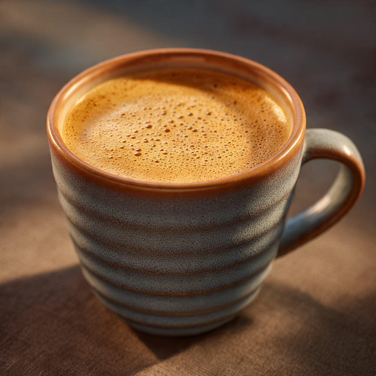 Brewed cup of Blonde roast coffee showing delicate, smooth light roast daily drinking flavor