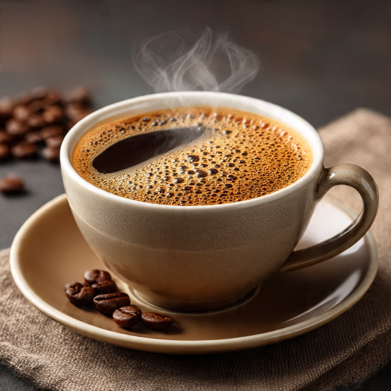 Brewed cup of Ethiopia natural coffee sweet fruity aromatic birthplace flavor
