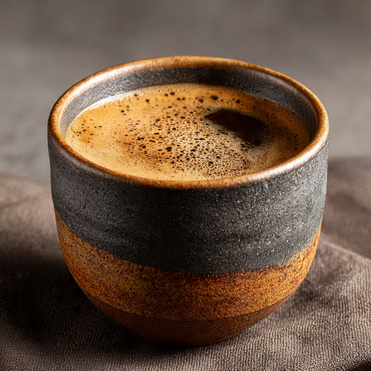 Brewed cup of Guatemala single origin coffee showing rich, complex volcanic terroir flavor