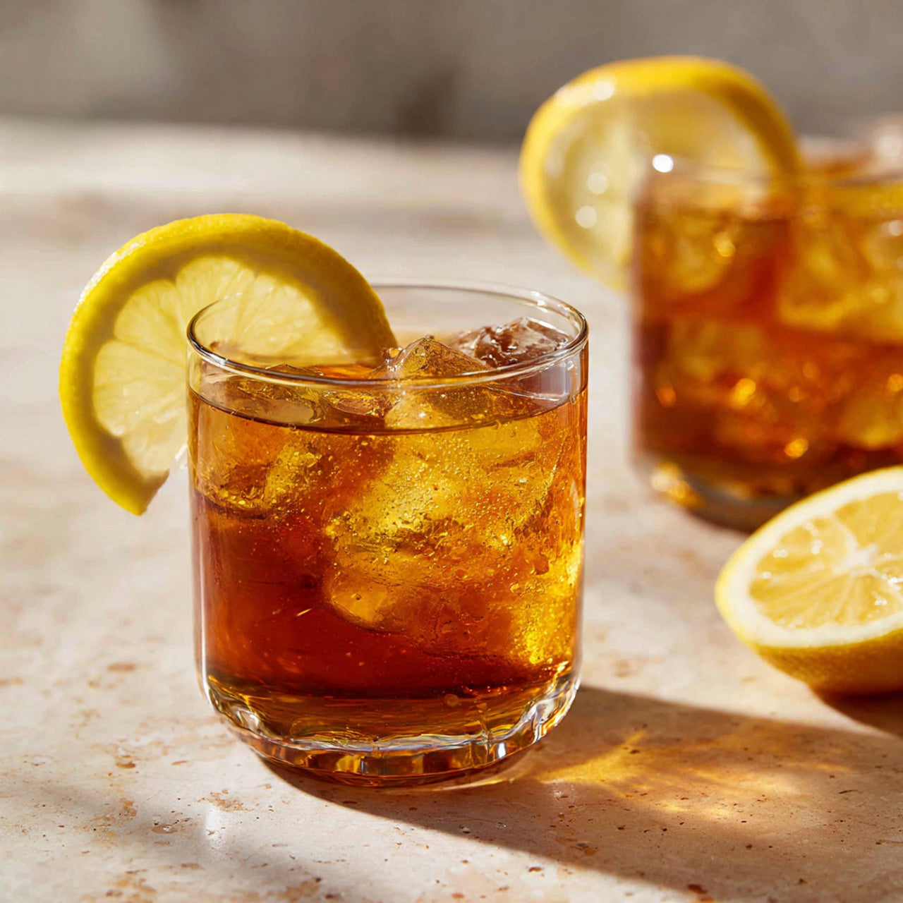 Iced Earl Grey tea with lemon.