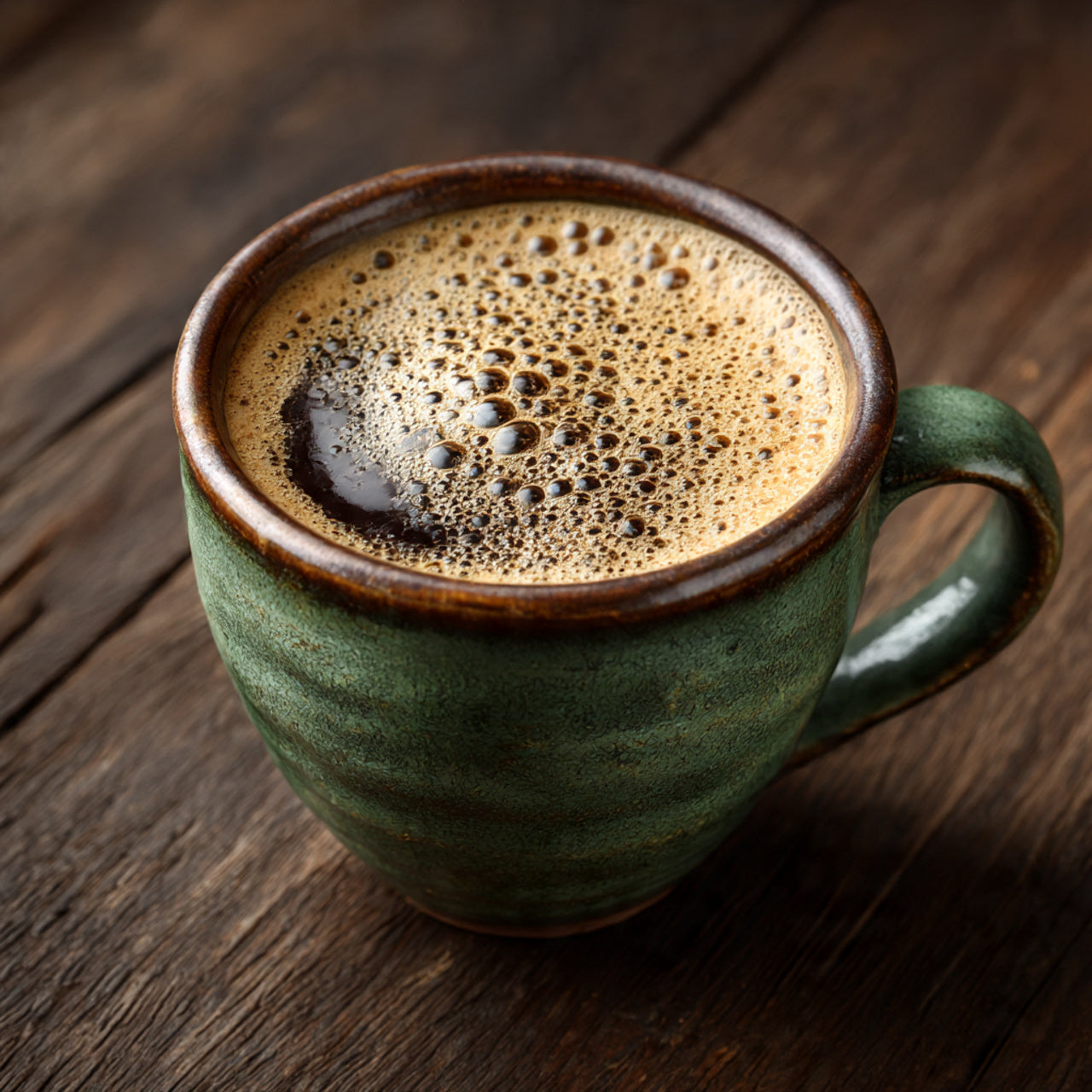Brewed cup of Whiskey Barrel Aged coffee showing rich, sophisticated bourbon barrel aged flavor