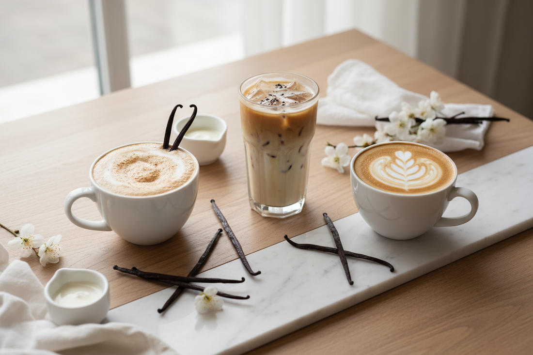 Experience three elegant French Vanilla coffee recipes featuring pure vanilla bean and sweet cream. From classic lattes to vanilla bean cappuccinos—smooth sophistication in every sip.