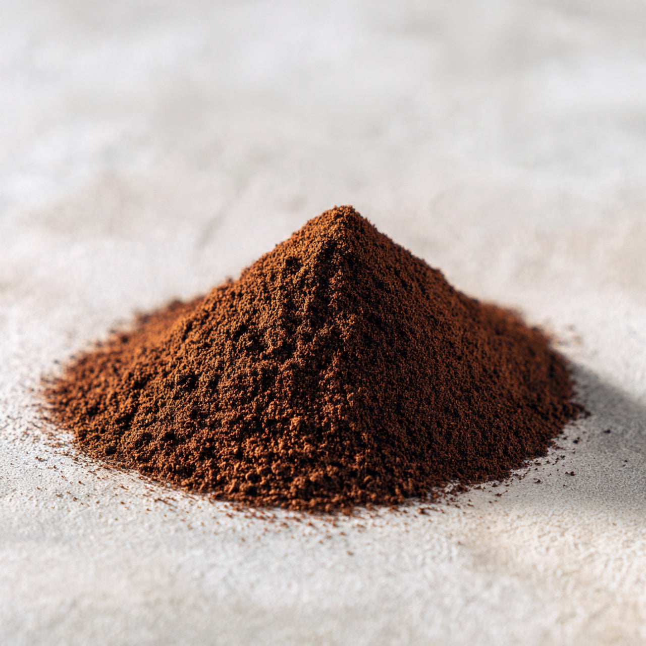 Close-up of a pile of 12 pk ground coffee on a light background