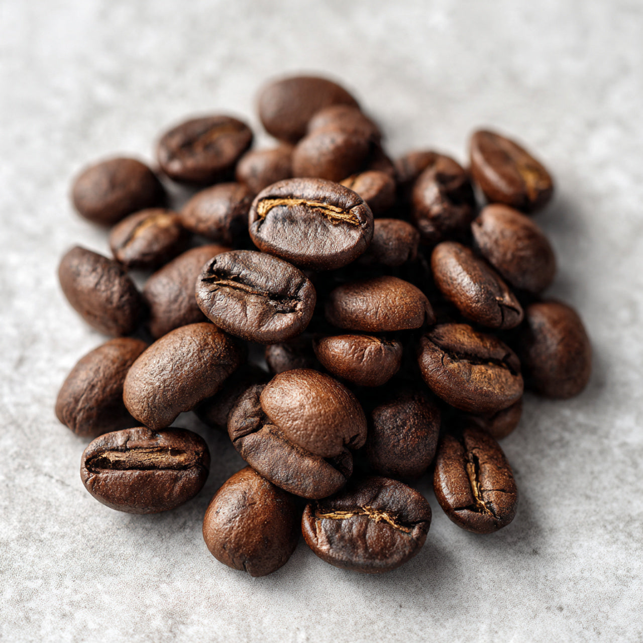 Roasted 12 pk coffee beans on a textured surface