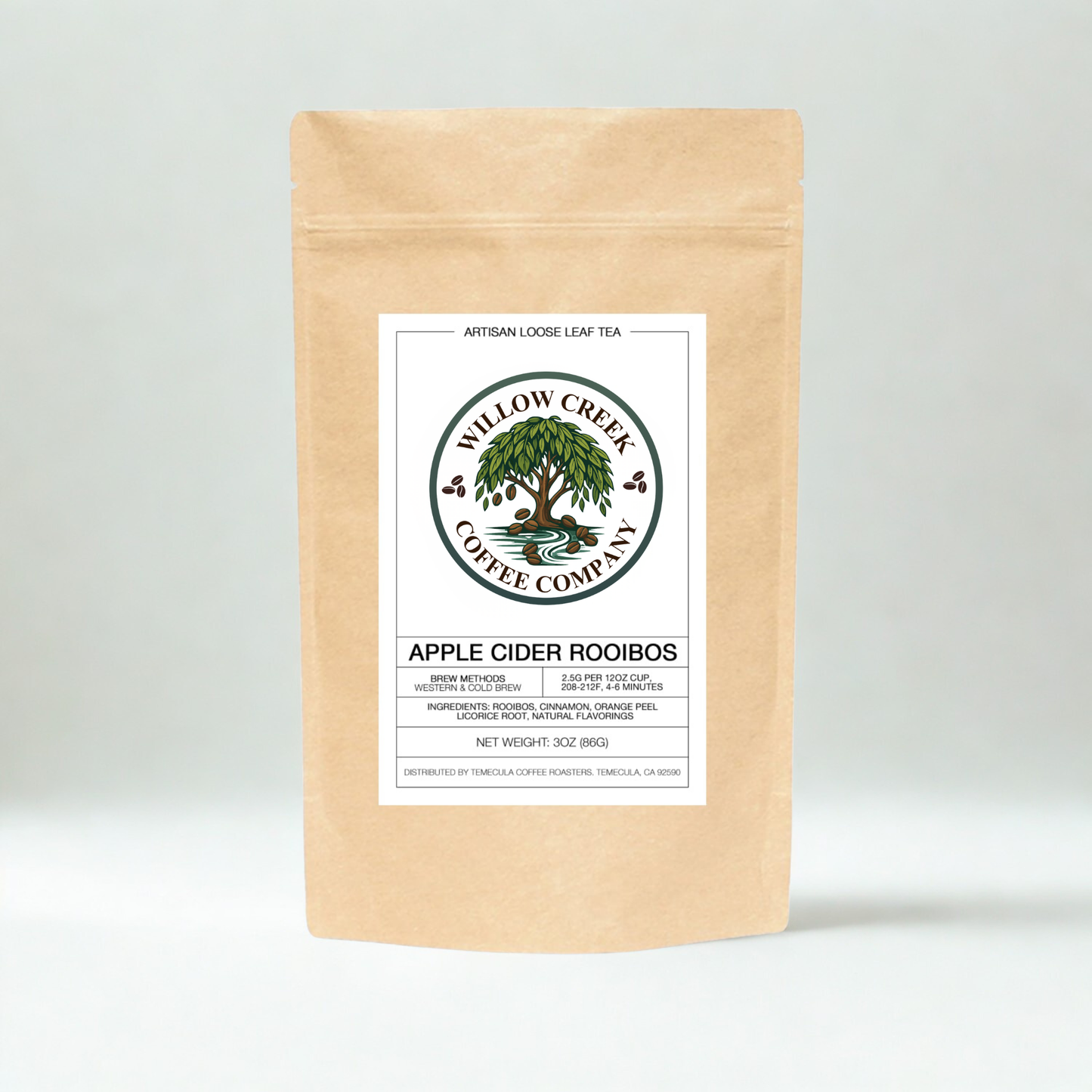 Apple Cider Rooibos tea product display showing premium caffeine-free loose leaf tea packaging