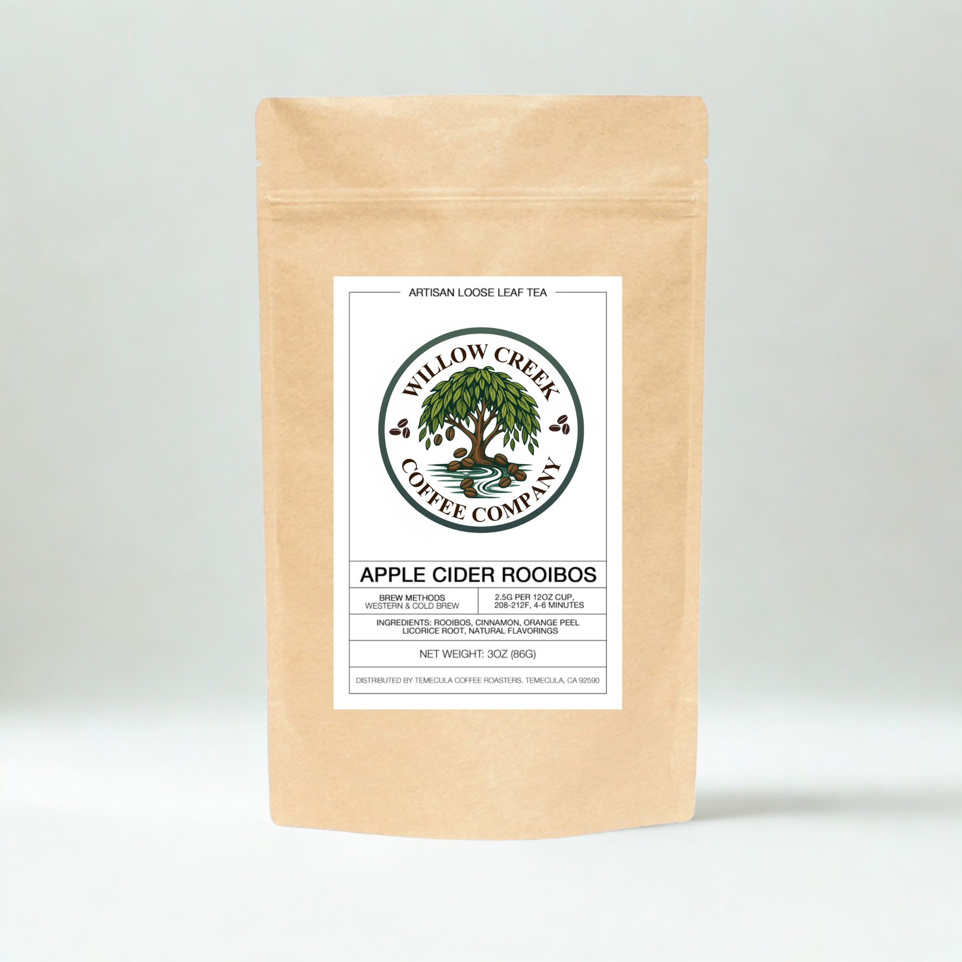 Apple Cider Rooibos tea product display showing premium caffeine-free loose leaf tea packaging