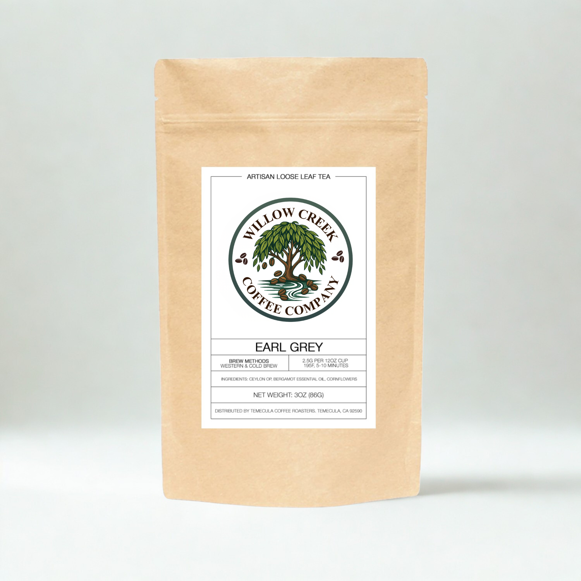 Earl Grey tea product display showing premium bergamot black tea loose leaf packaging