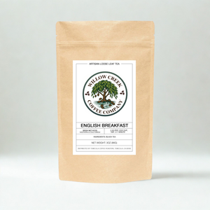 English Breakfast tea product display showing premium black tea loose leaf packaging