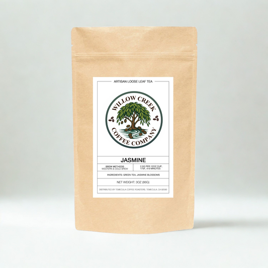 Jasmine tea product display showing premium loose leaf tea packaging