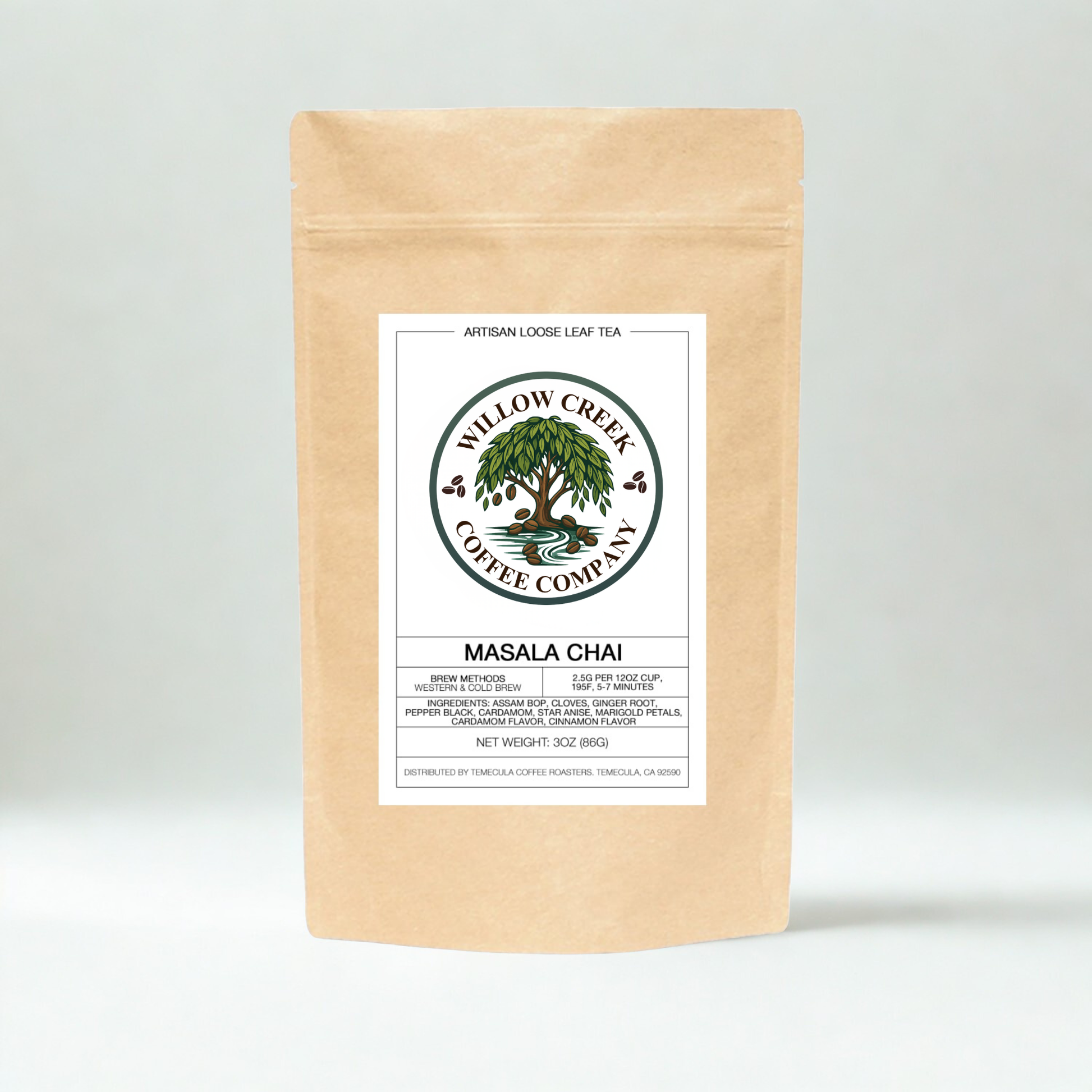 Masala Chai tea product display showing premium spiced chai loose leaf tea packaging