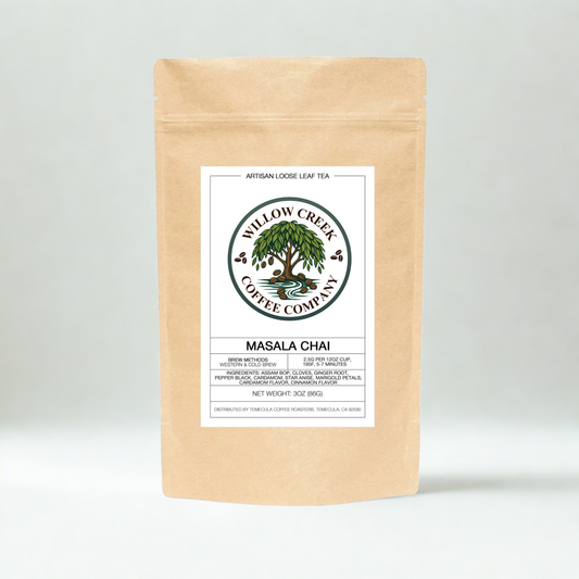 Masala Chai tea product display showing premium spiced chai loose leaf tea packaging