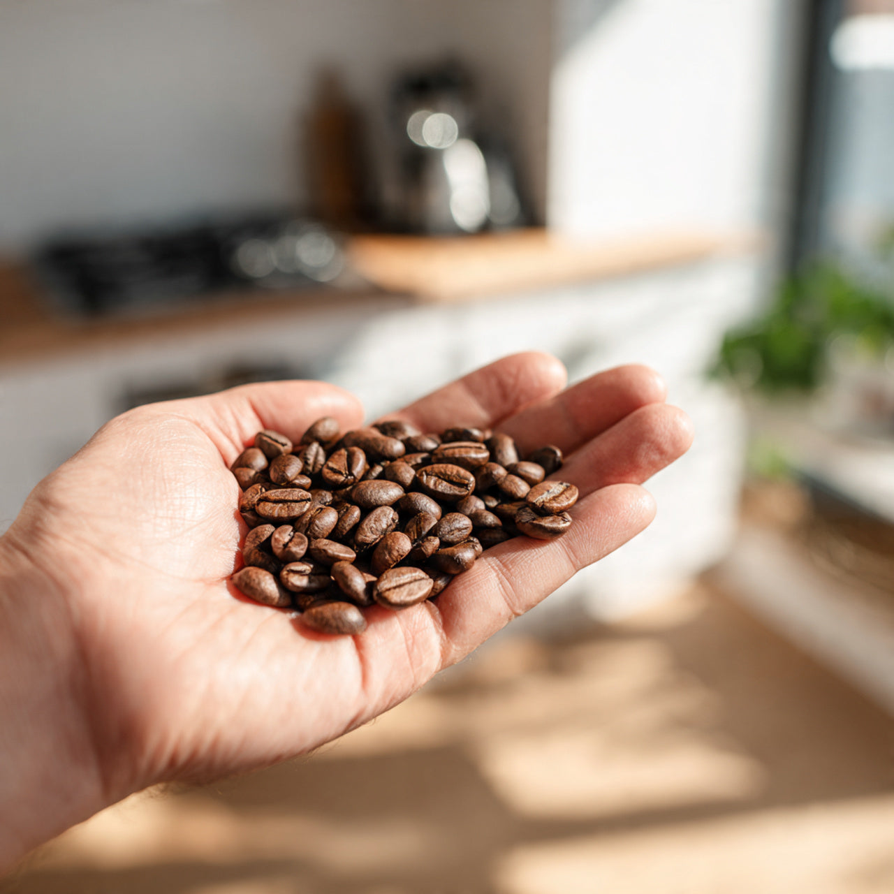 Hand holding  breakfast blend coffee beans