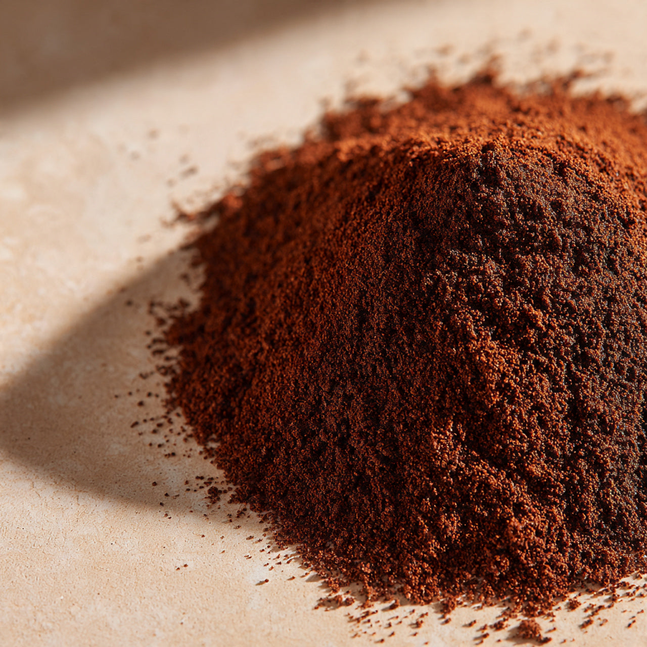 Close-up of ground mexico coffee on a beige surface