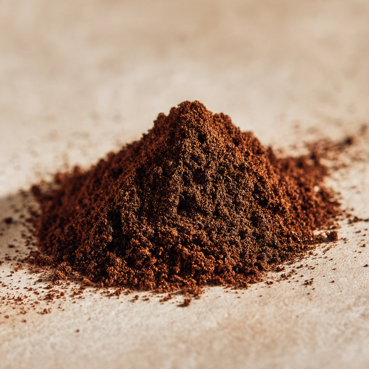 Close-up of breakfast blend coffee grounds on a textured surface