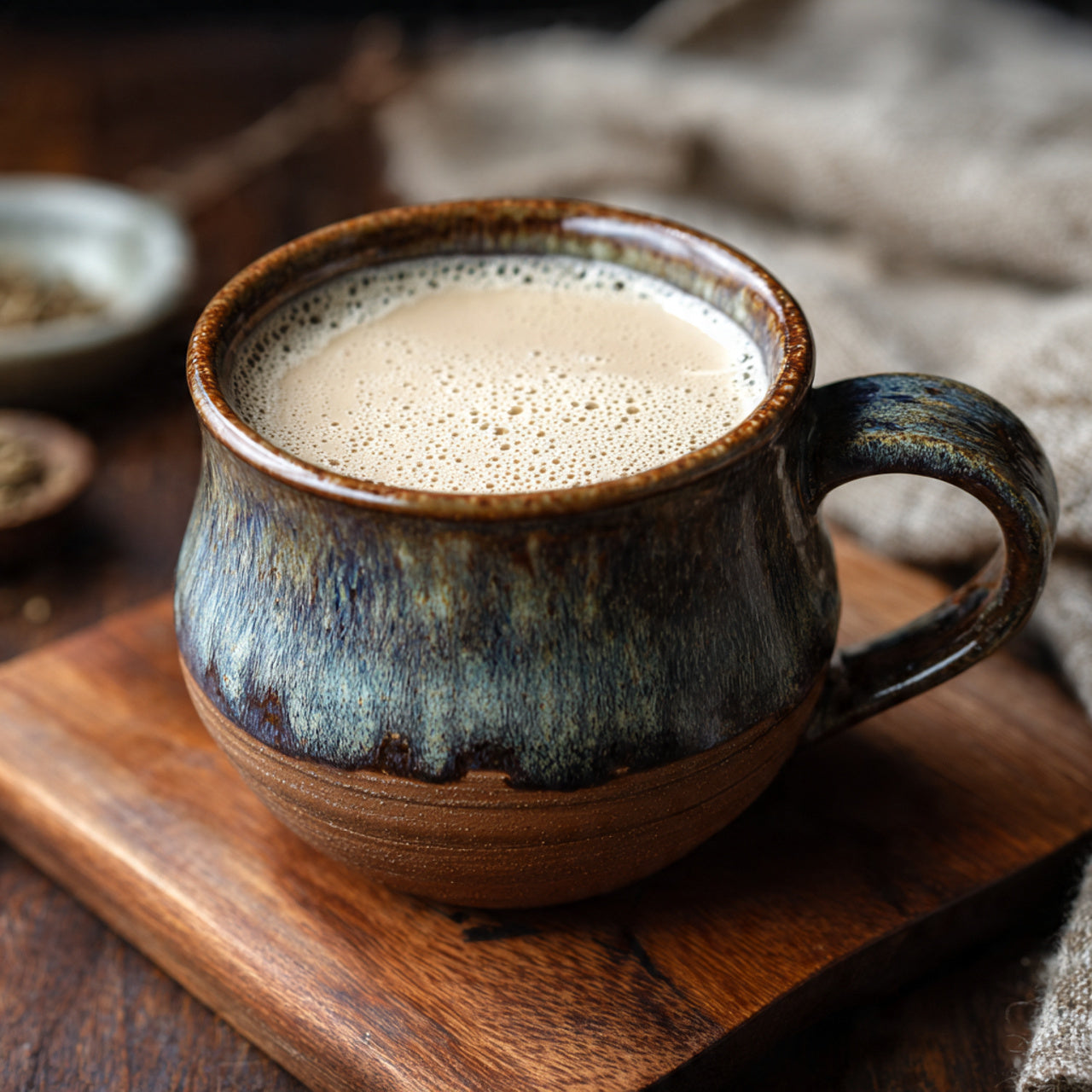 Hot masala chai tea in mug.