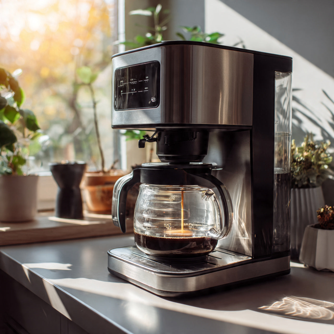 Coffee maker on a kitchen counter with max caf coffee blend 