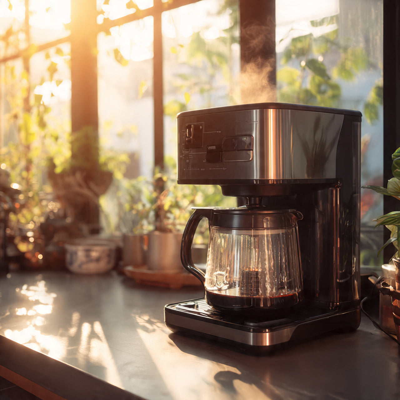 Coffee maker on a counter brewing mexican coffee