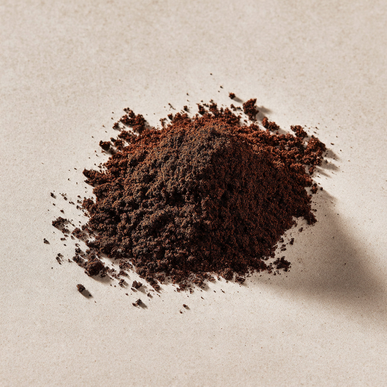 Close-up of dubai chocolate coffee grounds on a beige background
