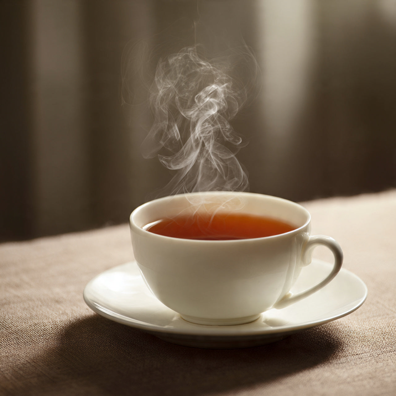 Hot Earl Grey tea in cup.