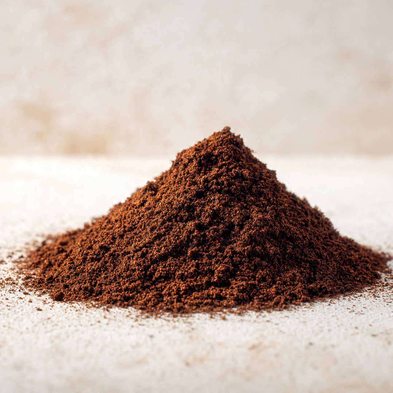 Close-up of a pile of ground candy cane coffee on a light background