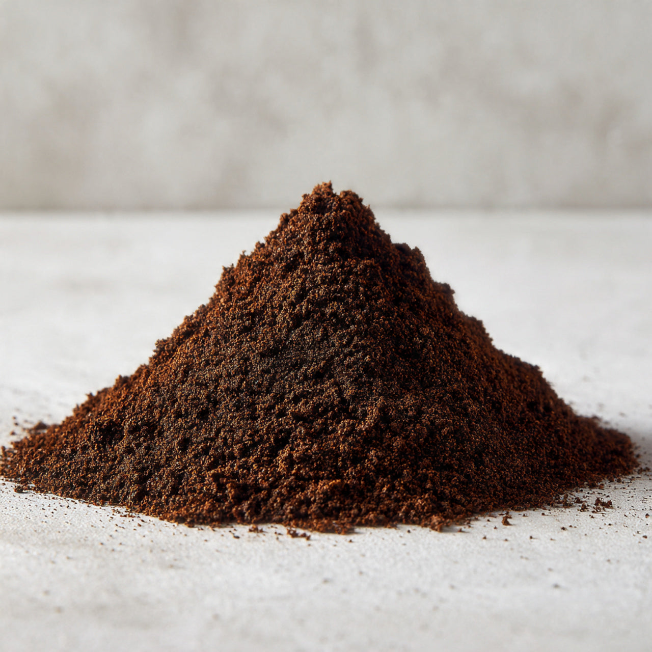 cinnamon hazelnut coffee grounds on a light gray background