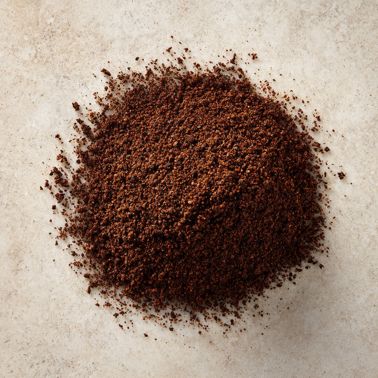 Close-up of ground french vanilla coffee on a textured surface