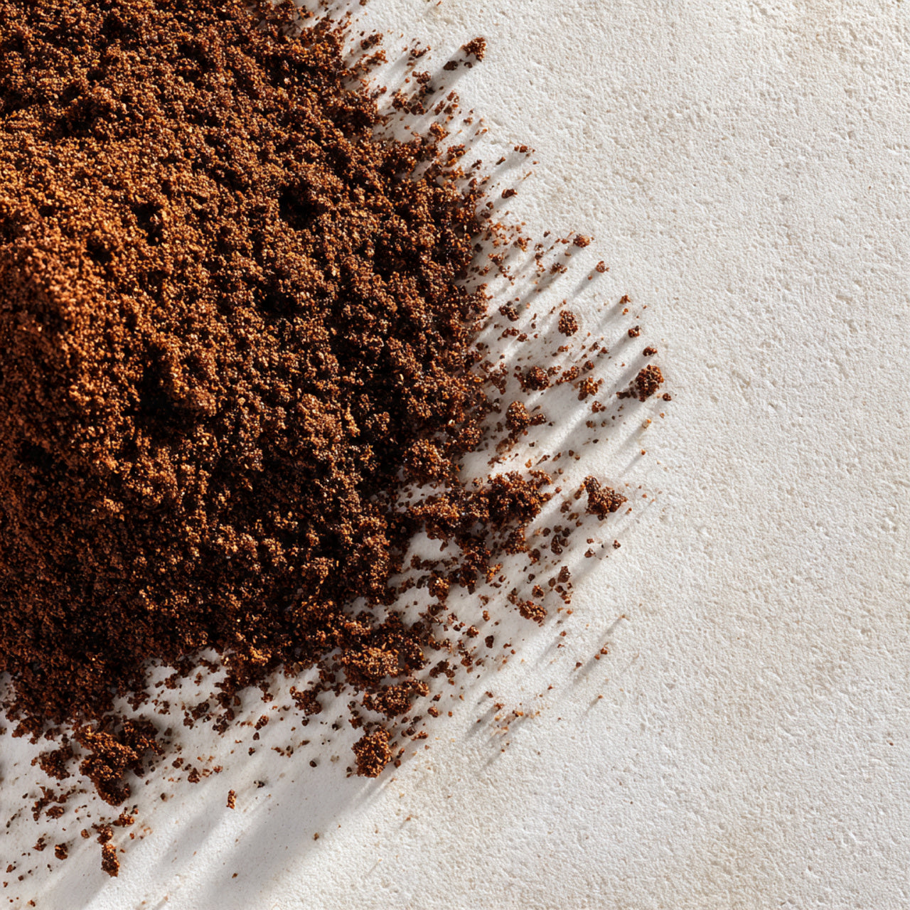 Close-up of ground hazelnut  coffee on a white surface