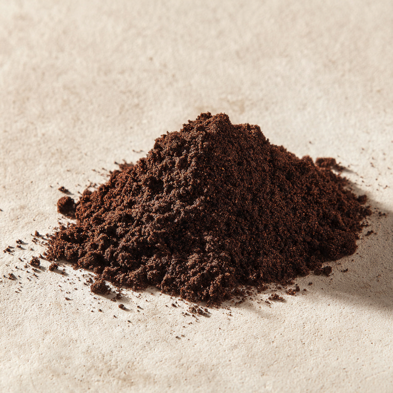 Pile mexican coffee grounds on a beige surface