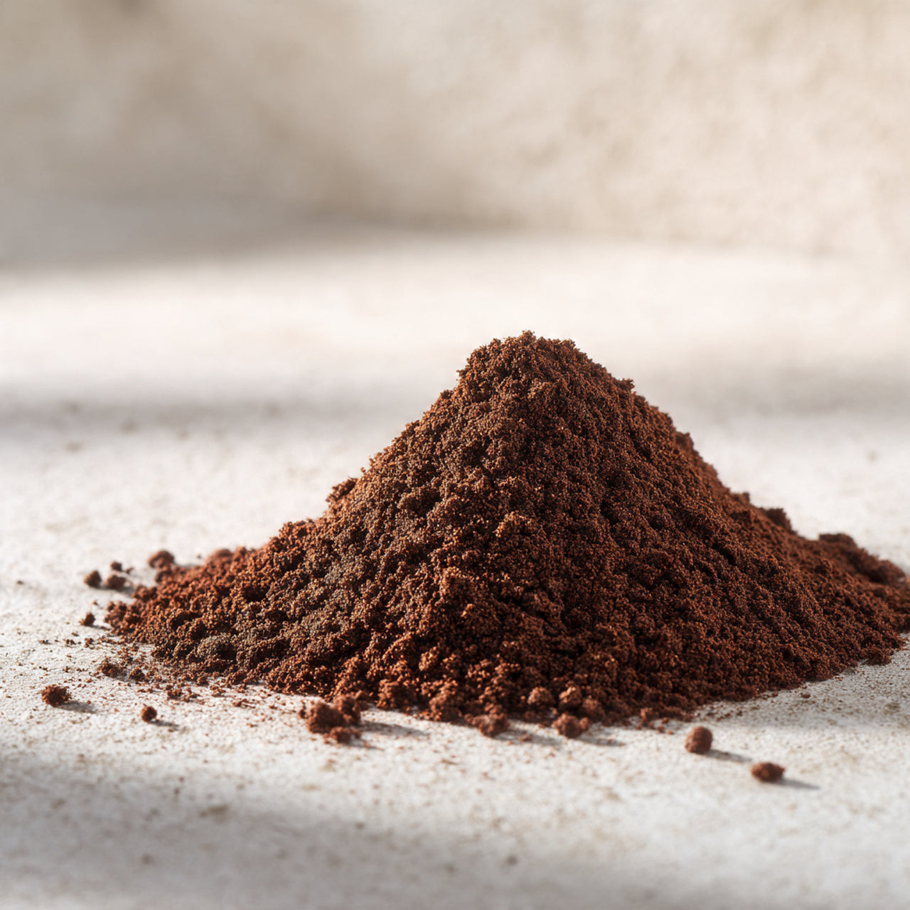 Pile of nicaragua coffee grounds on a light surface