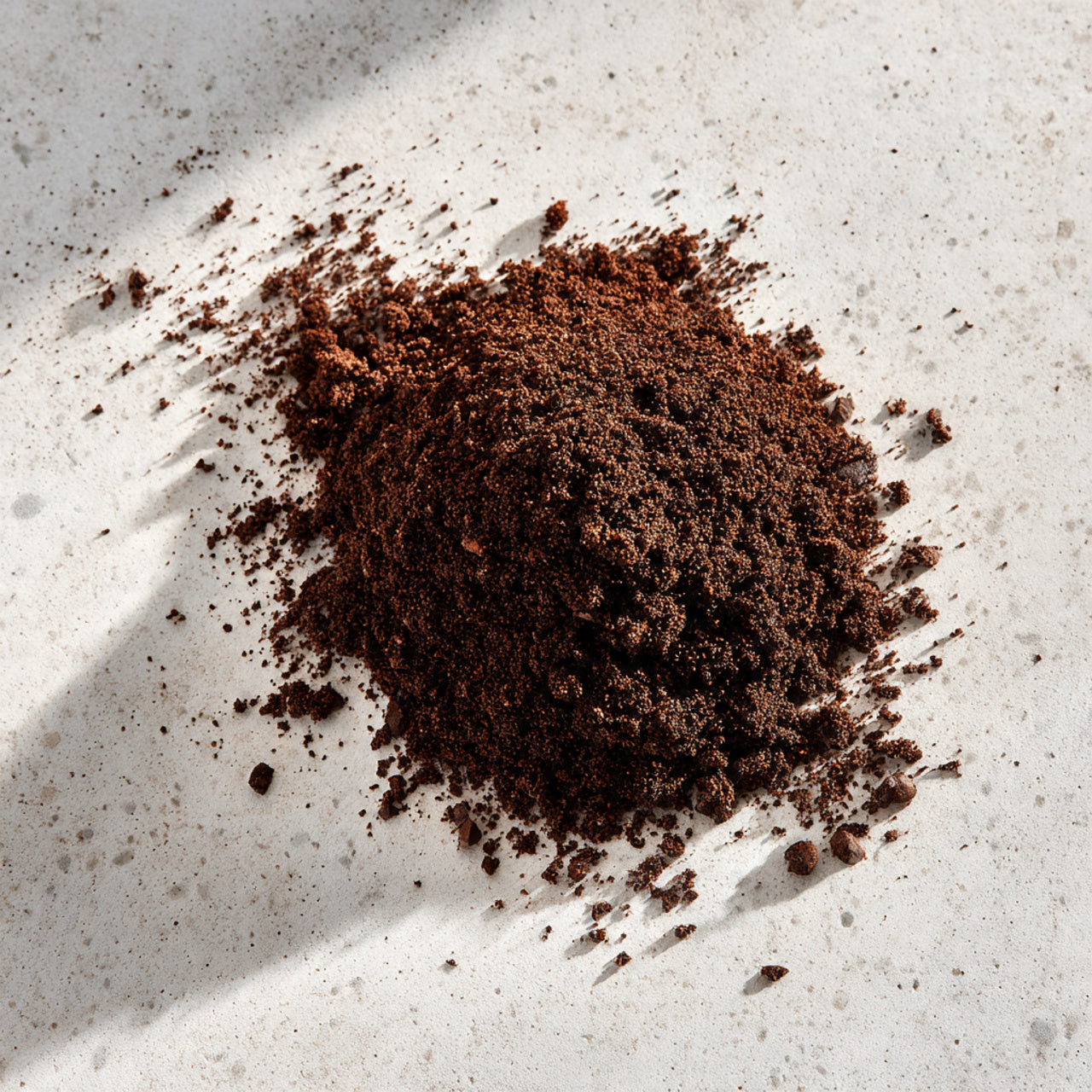 Close-up of ground pecan pie coffee on a light surface