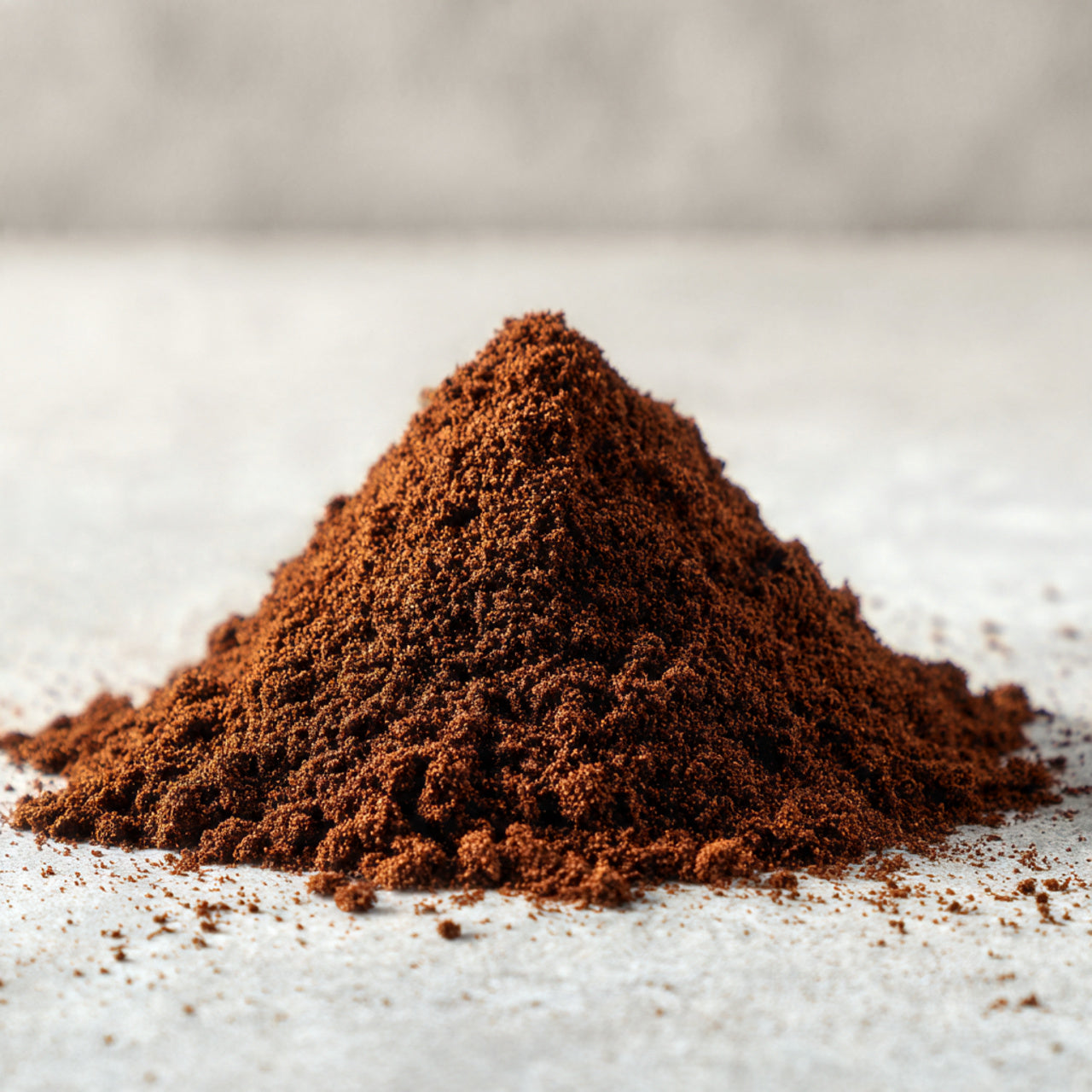 small pile of ground costa rica coffee on a light surface with a blurred background