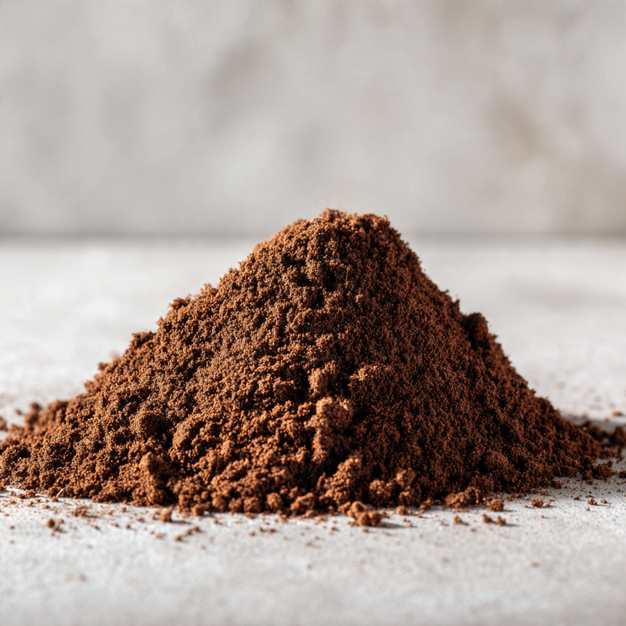 papua new guinea coffee grounds on a light surface with a blurred background
