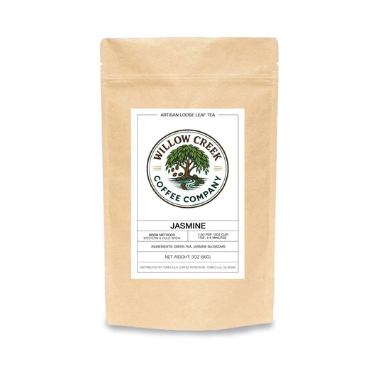 Willow Creek Coffee Company Jasmine tea package on a white background