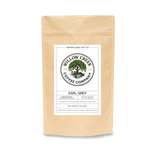 Willow Creek Coffee Company Earl Grey tea package on a white background