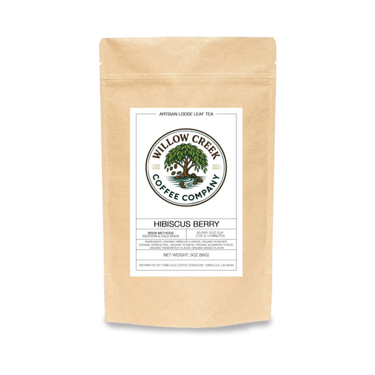 Willow Creek Coffee Company hibiscus berry tea package on a white background
