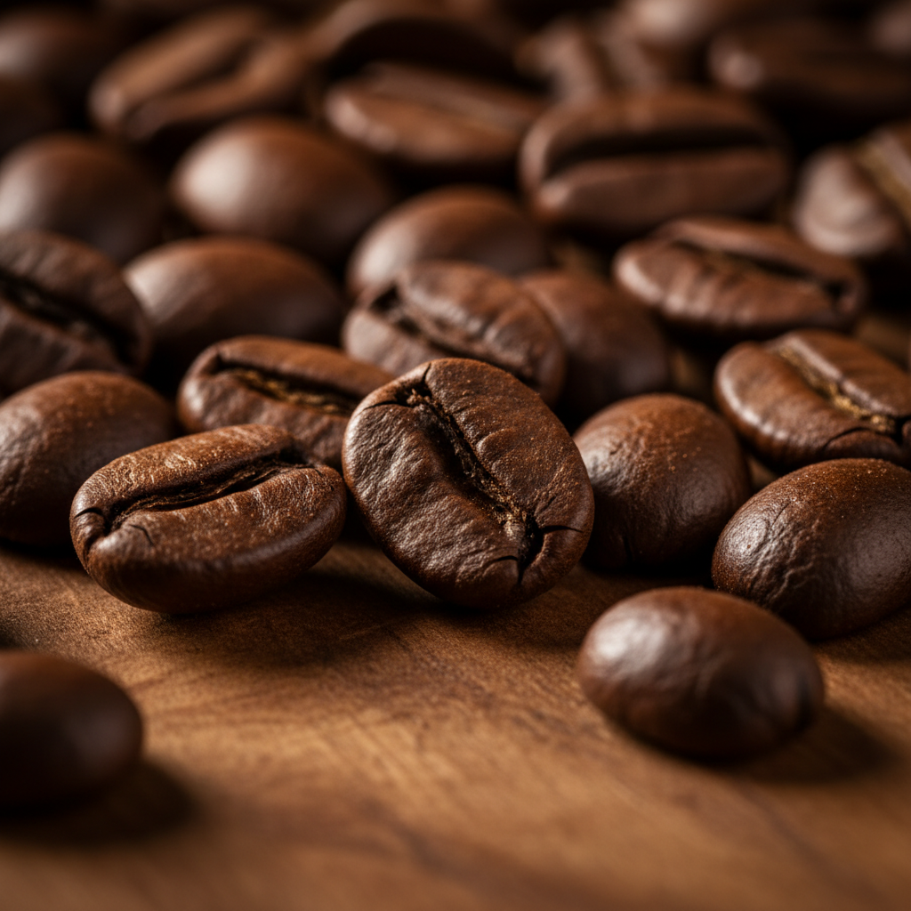 Medium roast coffee beans with cocoa and cinnamon aroma