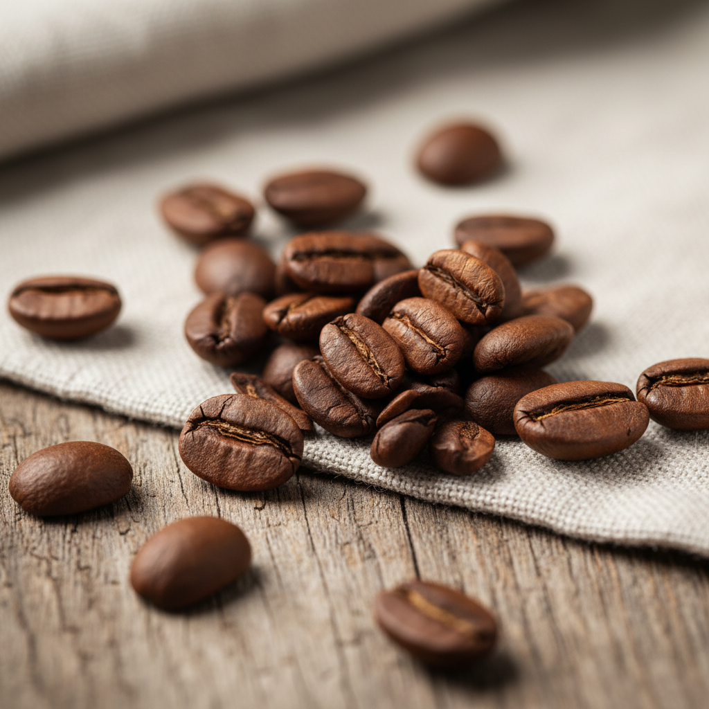 Medium roast coffee beans from Peru with salted caramel and citrus aroma