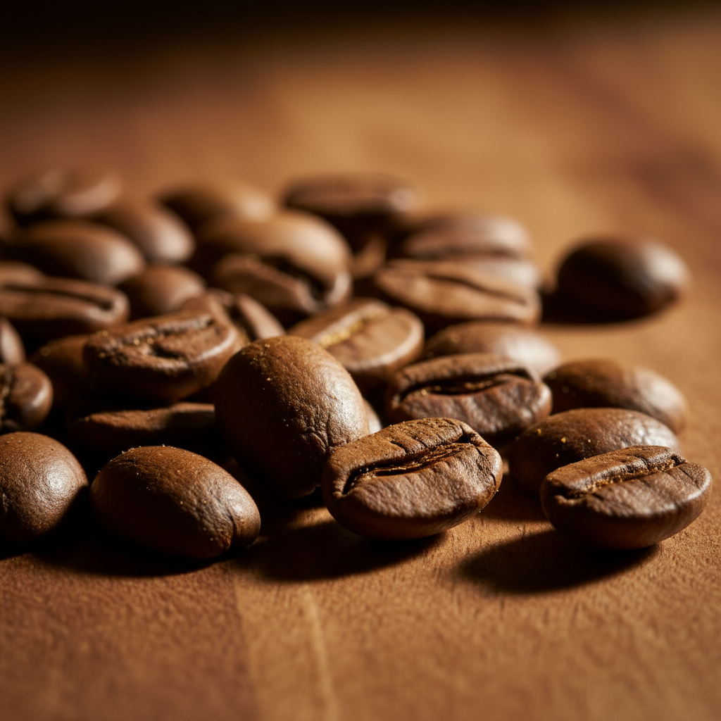 Medium roast coffee beans with pumpkin cinnamon and nutmeg aroma