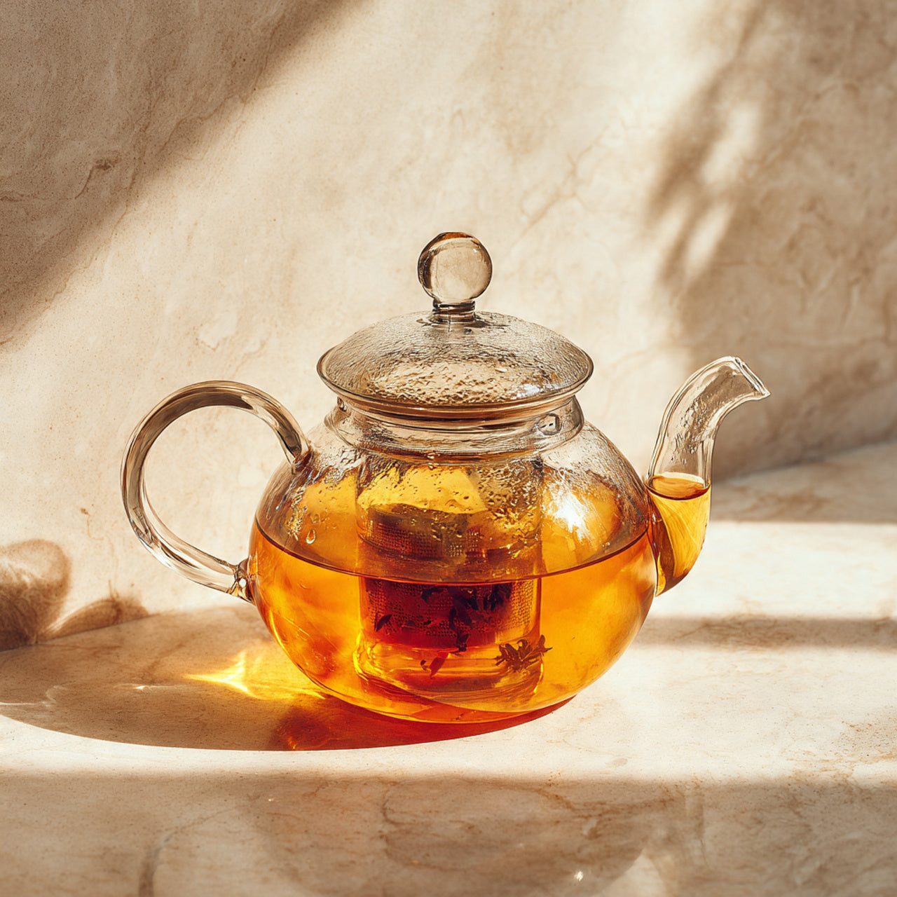Earl Grey tea steeping in teapot.